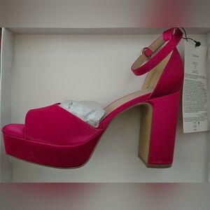 **NEW** Women's (Sz 8) Hot Pink Satin Platform High-Heeled Sandals